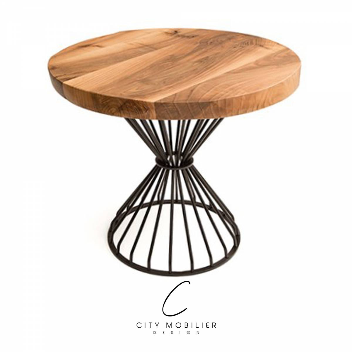 Table ronde diamètre 90° en bois naturel et pied original VERLAINE de City Mobilier